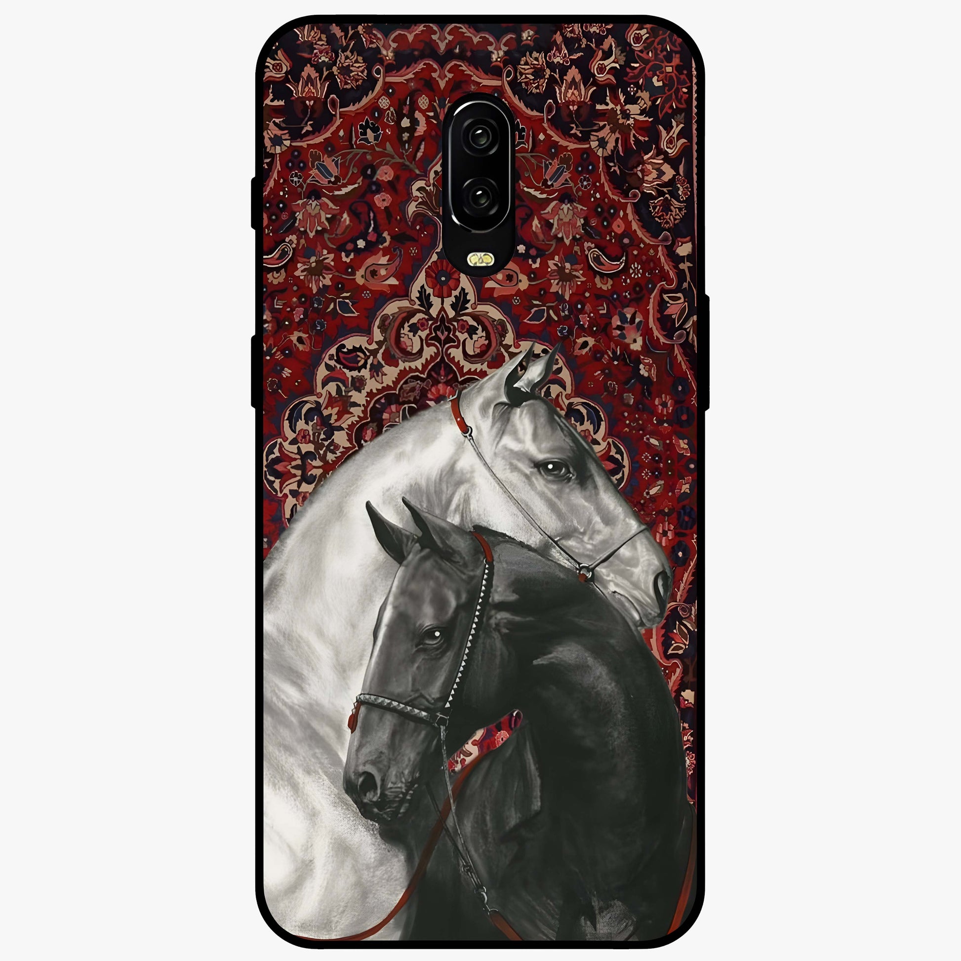 Regal Stallion Tapestry Glass Case showing flat back view with majestic horse tapestry artwork and glossy glass finish.