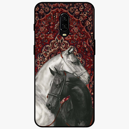 Regal Stallion Tapestry Glass Case showing flat back view with majestic horse tapestry artwork and glossy glass finish.