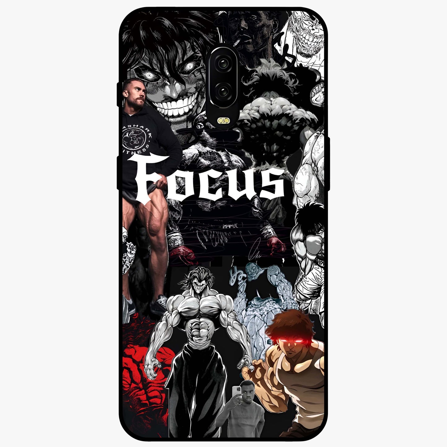 Relentless Power Focus Glass Case showing flat back view with motivational typography artwork and glossy glass finish.