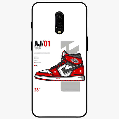Retro Sneaker Blueprint Glass Case showing flat back view with sneaker blueprint style artwork and glossy glass finish.