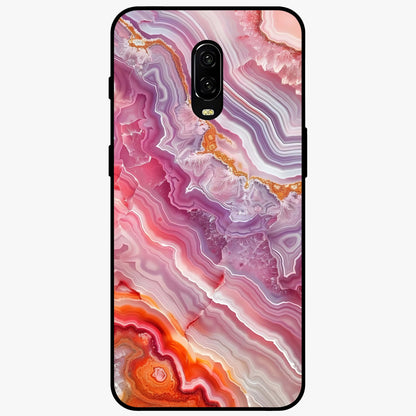Rose Quartz Marble Glass Case showing flat back view with pink marble quartz texture artwork and glossy glass finish.