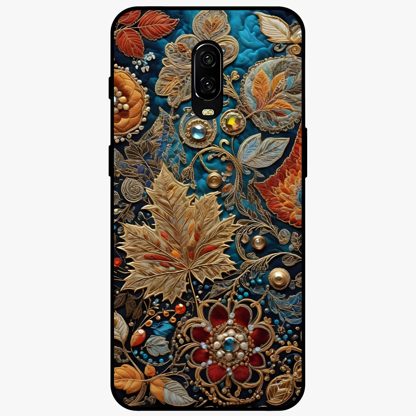 Royal Jewel Garden Glass Case showing flat back view with decorative floral garden artwork and glossy glass finish.