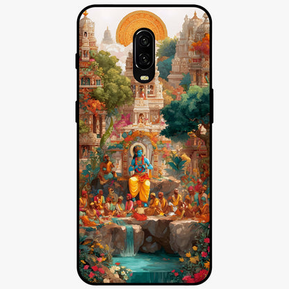 Sacred Sunlight Gods Glass Case showing flat back view with divine sunlight themed artwork and glossy glass finish.