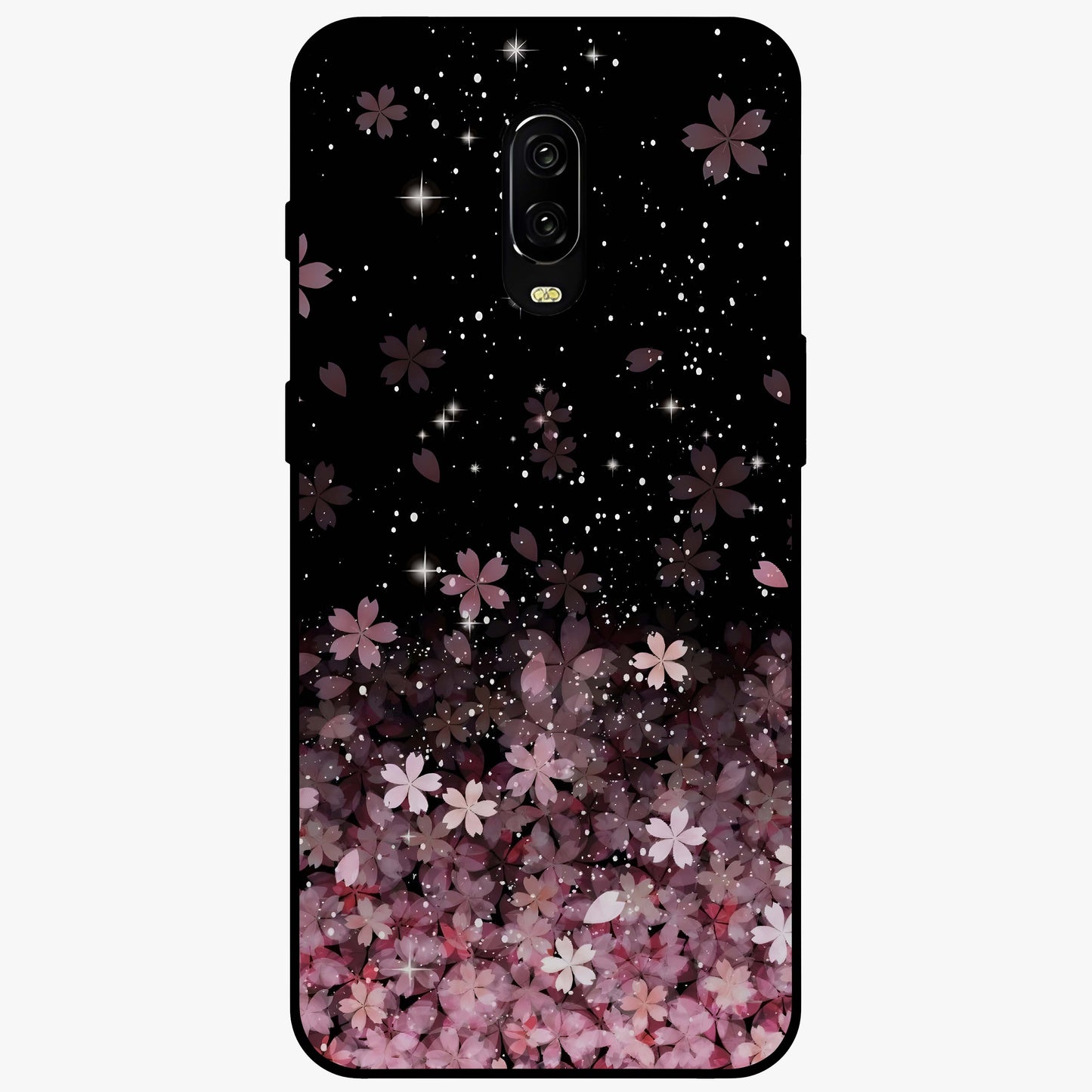 Small Starry Flowers Glass Case showing flat back view with delicate starry floral artwork and glossy glass finish.