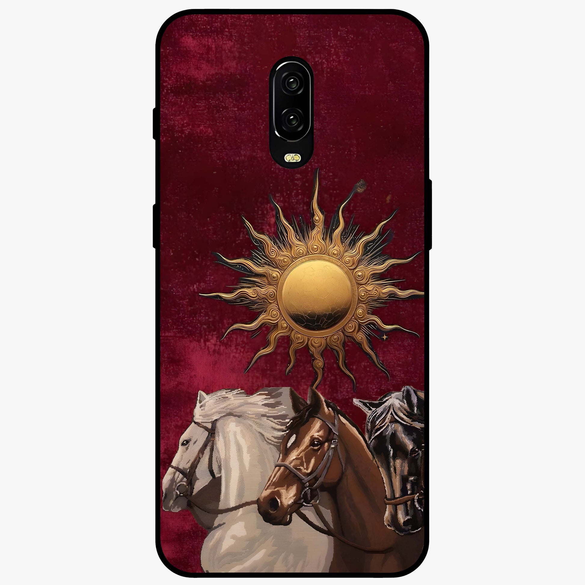 Solar Riders Glass Case showing flat back view with dynamic rider themed artwork and glossy glass finish.