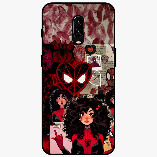 Spider Love Story Glass Case showing flat back view with romantic superhero themed artwork and glossy glass finish.