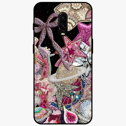 Starlit Jewel Dream Glass Case showing flat back view with sparkling jewel and star themed artwork and glossy glass finish.