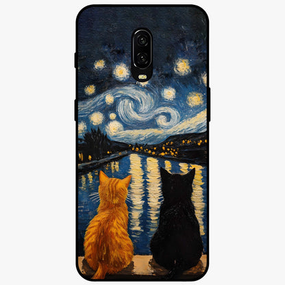 Starry River Cats Glass Case showing flat back view with cats by a starry river artwork and glossy glass finish.
