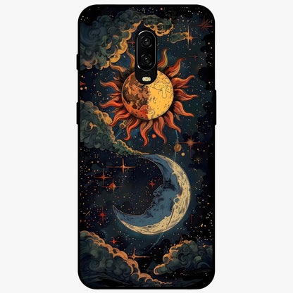 Sun And Moon Magic Design Glass Case showing flat back view with mystical sun and moon artwork and glossy glass finish.