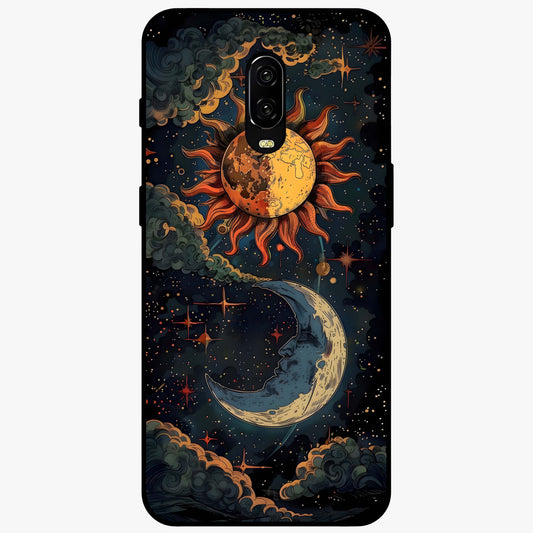 Sun And Moon Magic Design Glass Case showing flat back view with mystical sun and moon artwork and glossy glass finish.