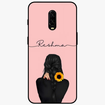 Sunflower Braid Beauty With Custom Name Glass Case showing flat back view with sunflower braid artwork and personalized name design.