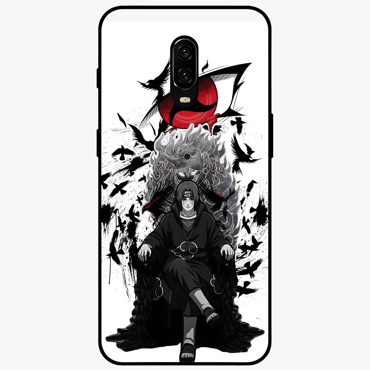 Uchiha Shadow Throne Glass Case showing flat back view with cosmic underwater themed artwork and glossy glass finish.