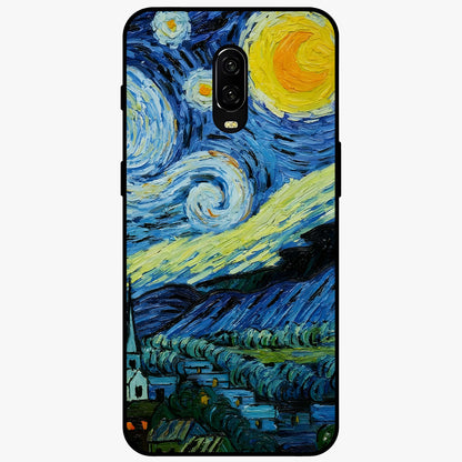 Van Gogh Art Glass Case showing flat back view with classic painterly artwork inspired by Van Gogh style and glossy glass finish.
