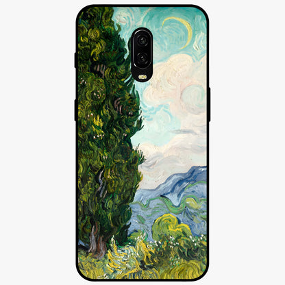 Van Gogh Vintage Art Glass Case showing flat back view with vintage painterly artwork inspired by Van Gogh style and glossy glass finish.