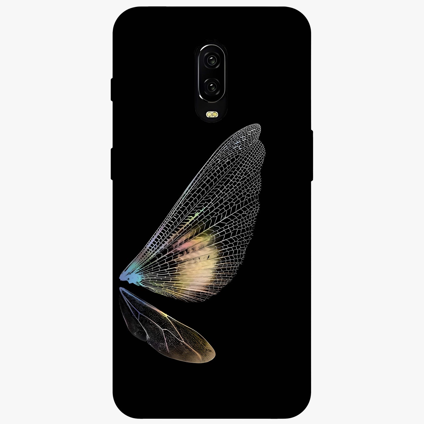 Whispers Of Wings Glass Case showing flat back view with graceful wing inspired artwork and glossy glass finish.