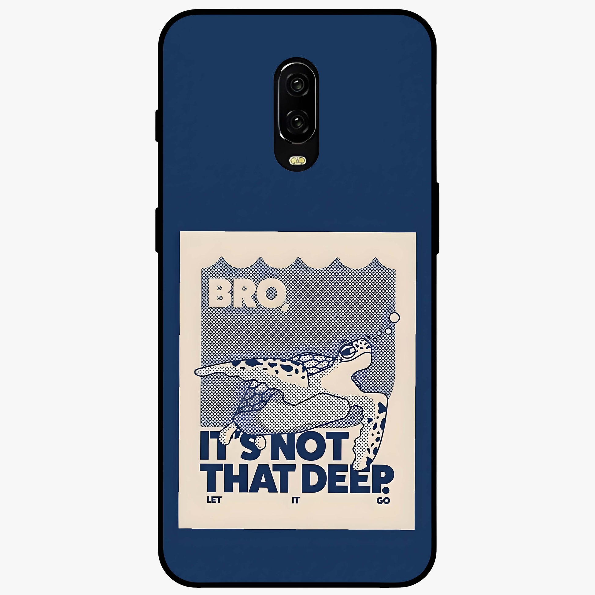 Worry Less Swim Glass Case showing flat back view with playful motivational artwork and glossy glass finish.