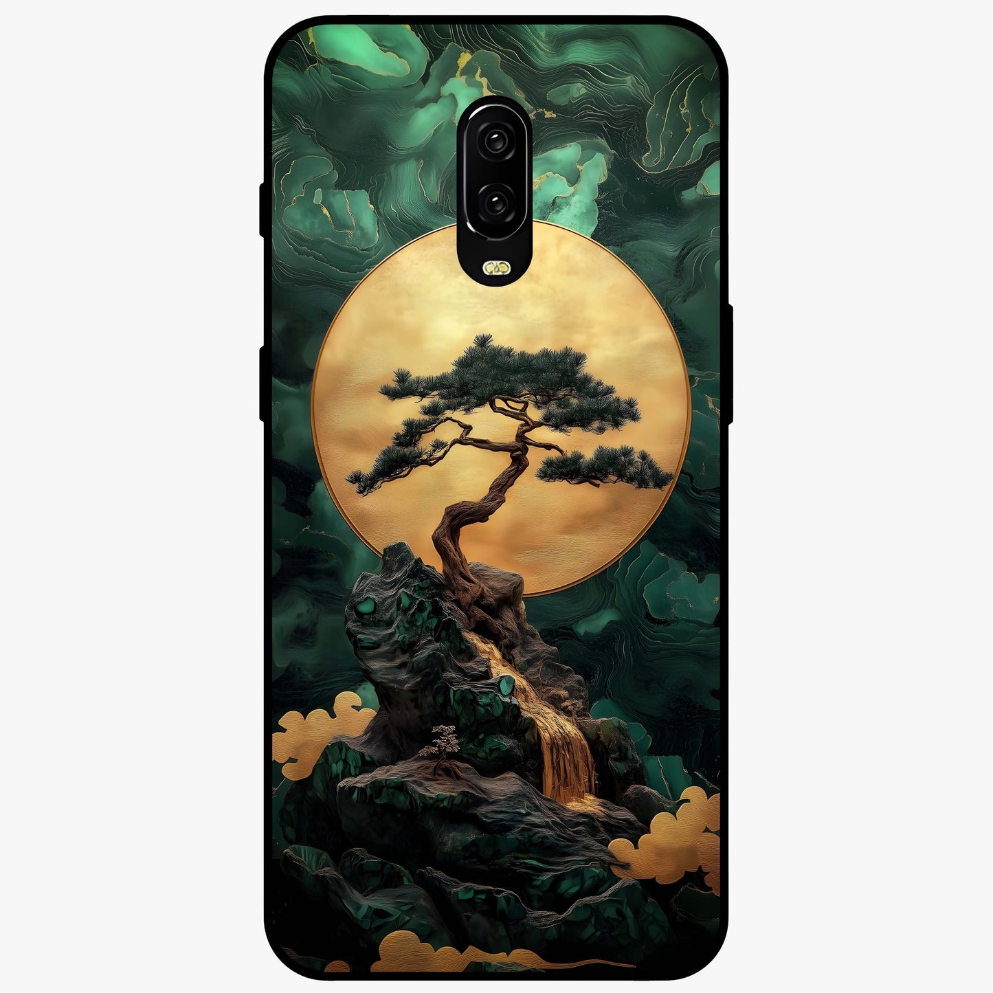 Zen Moon Rise Glass Case showing flat back view with calm moonrise artwork and glossy glass finish.