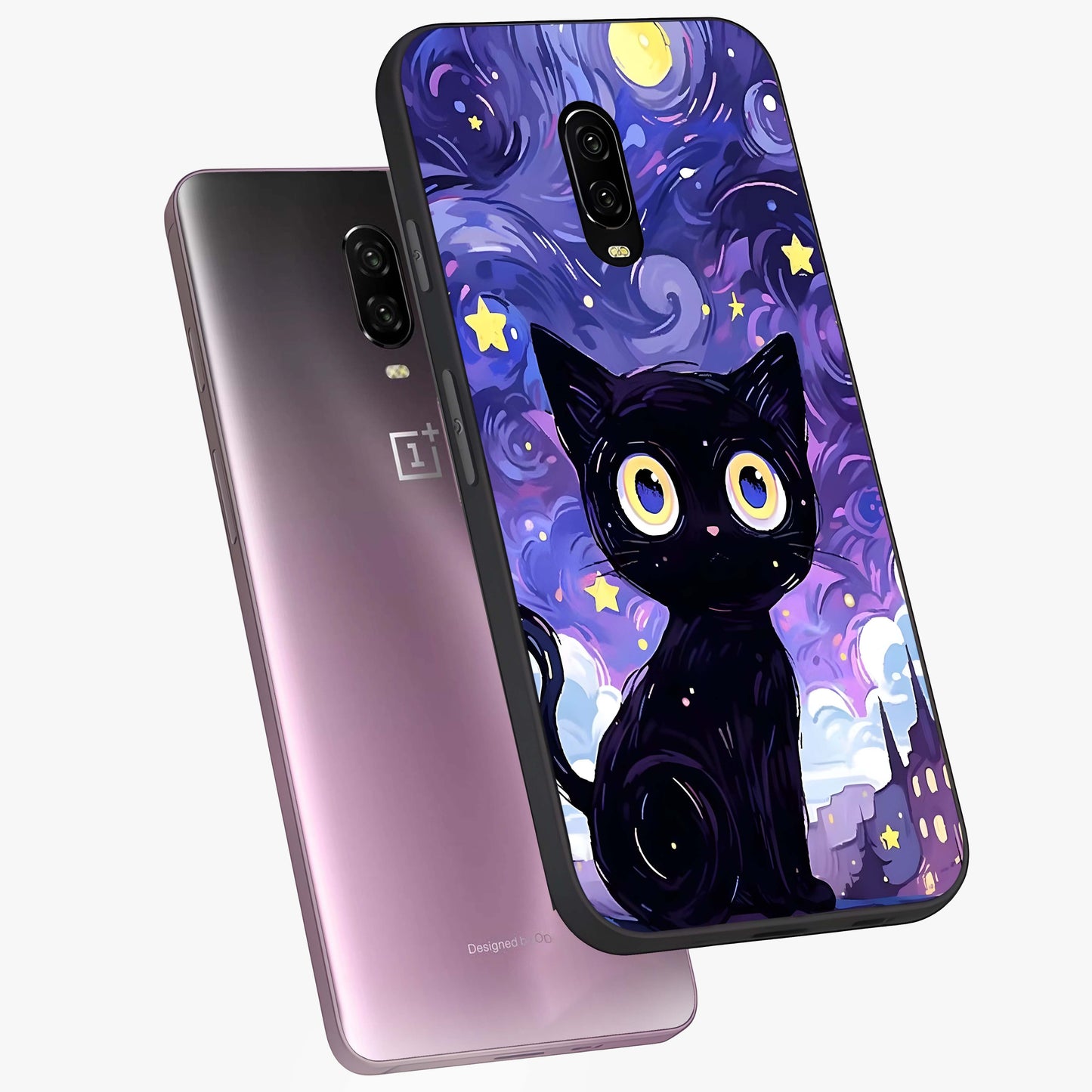Abstract Cat Art Glass Case displayed in angled mockup highlighting modern abstract cat artwork and sleek glass surface.