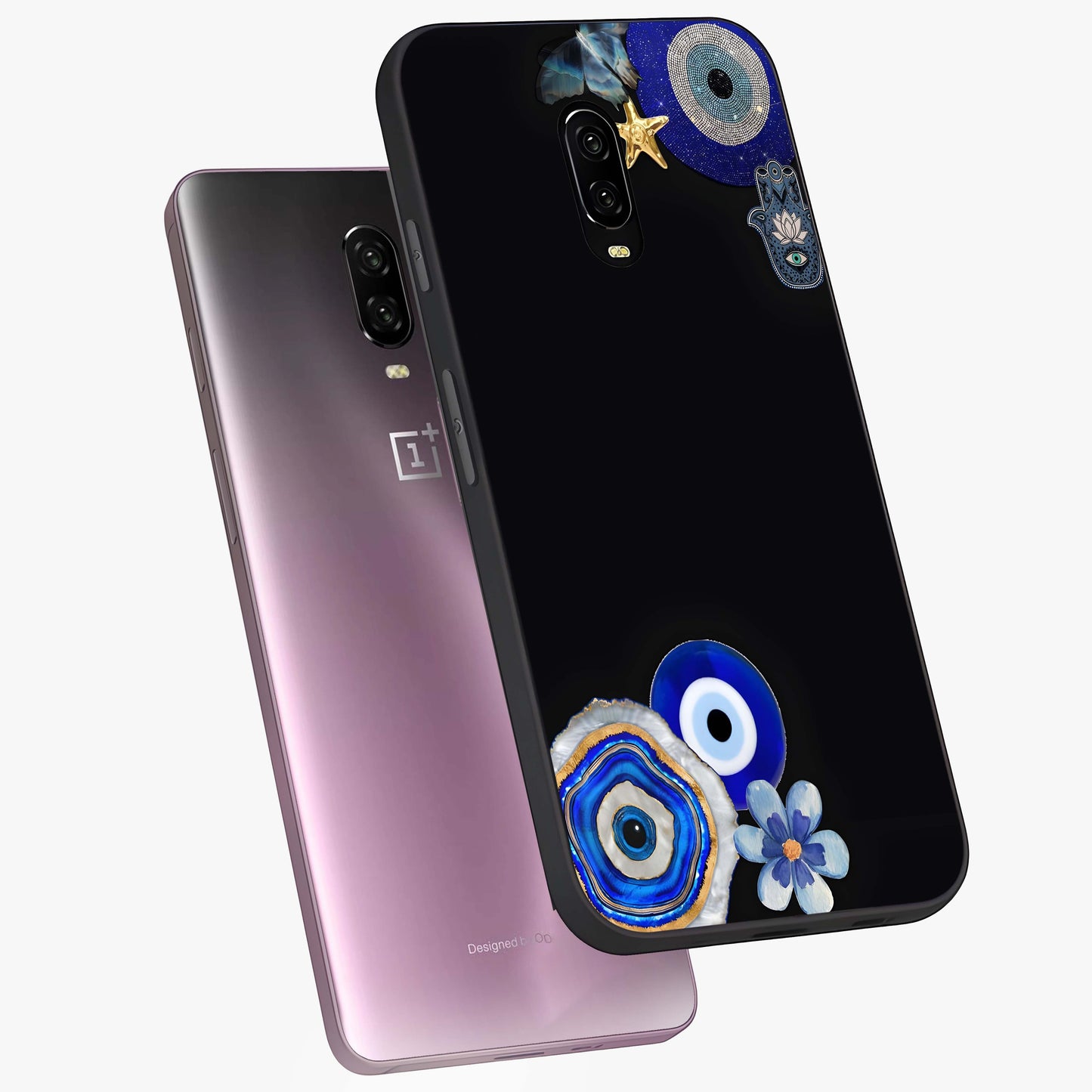 Aesthetic Blue Evil Eye Glass Case displayed in angled mockup highlighting blue evil eye symbol and spiritual aesthetic design.
