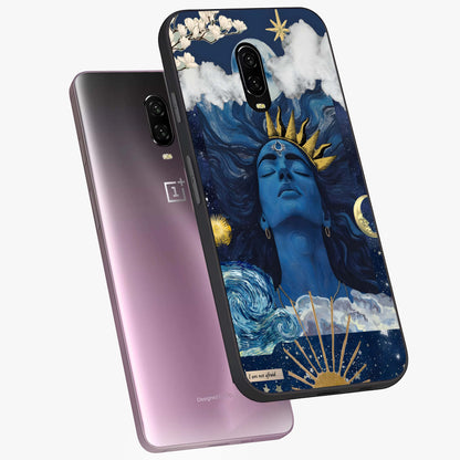 Aesthetic Lord Shiva Glass Case displayed in angled mockup highlighting spiritual Shiva illustration and sacred aesthetic design.