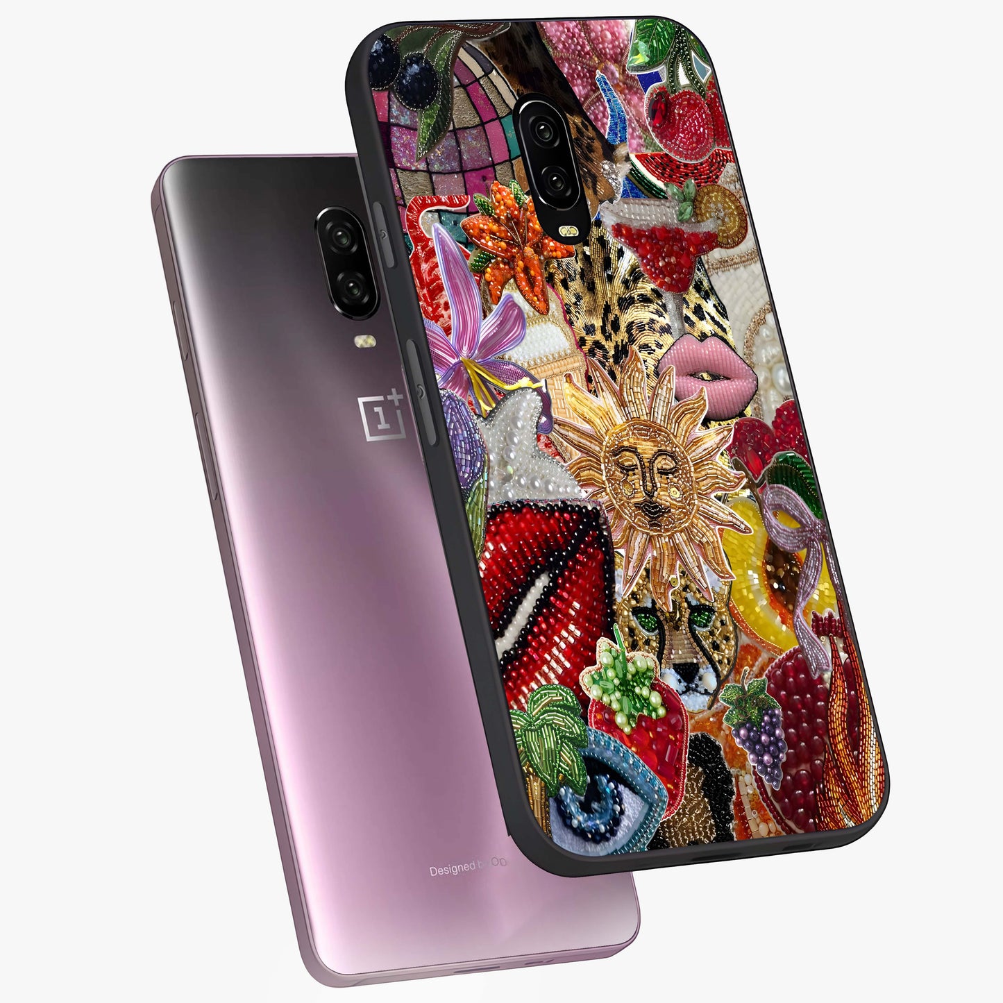 Beaded Fashion Jungle Glass Case displayed in angled mockup highlighting colorful fashion bead design and artistic pattern.