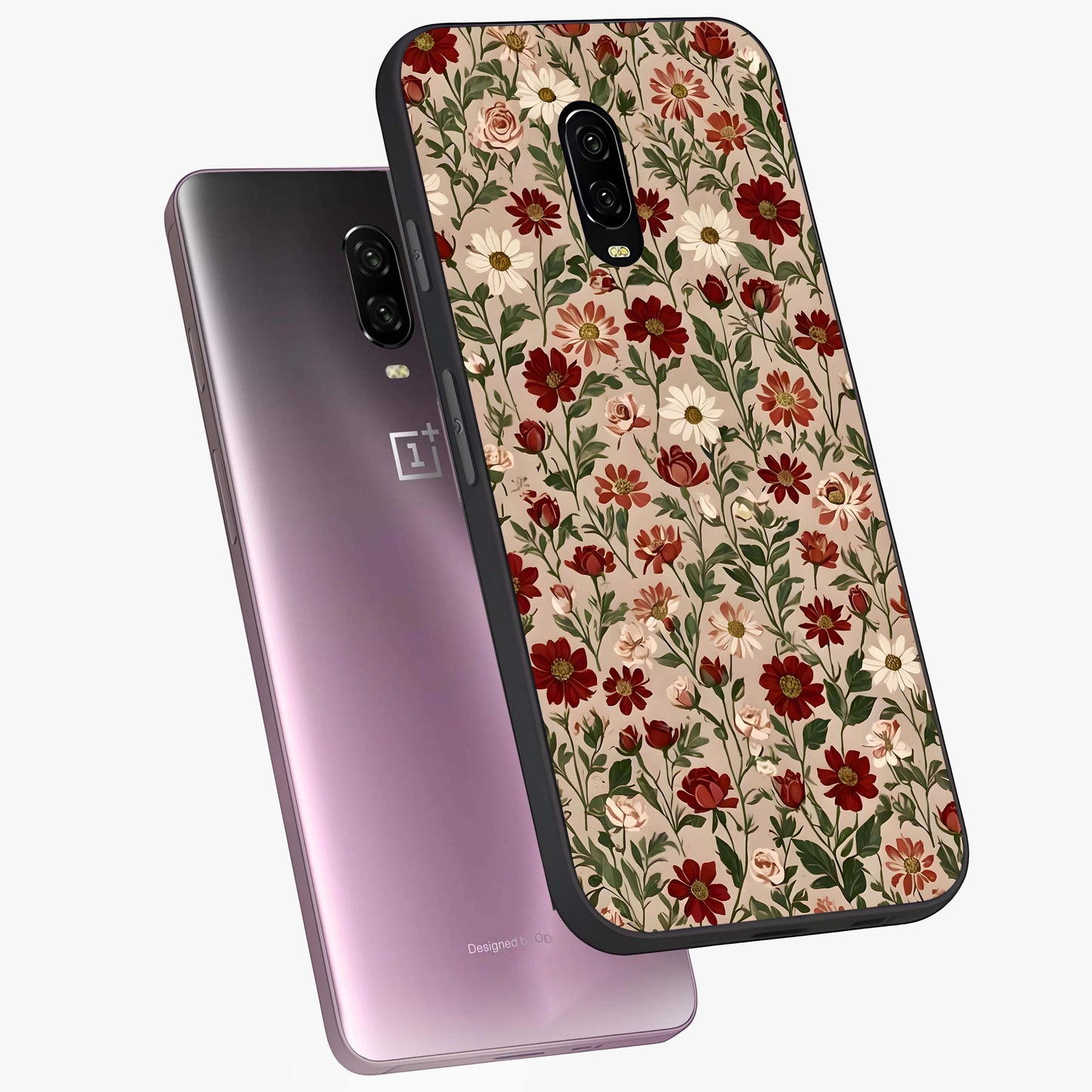 Biege Flower With Leaf Glass Case displayed in angled mockup highlighting minimal floral leaf design and elegant aesthetic.