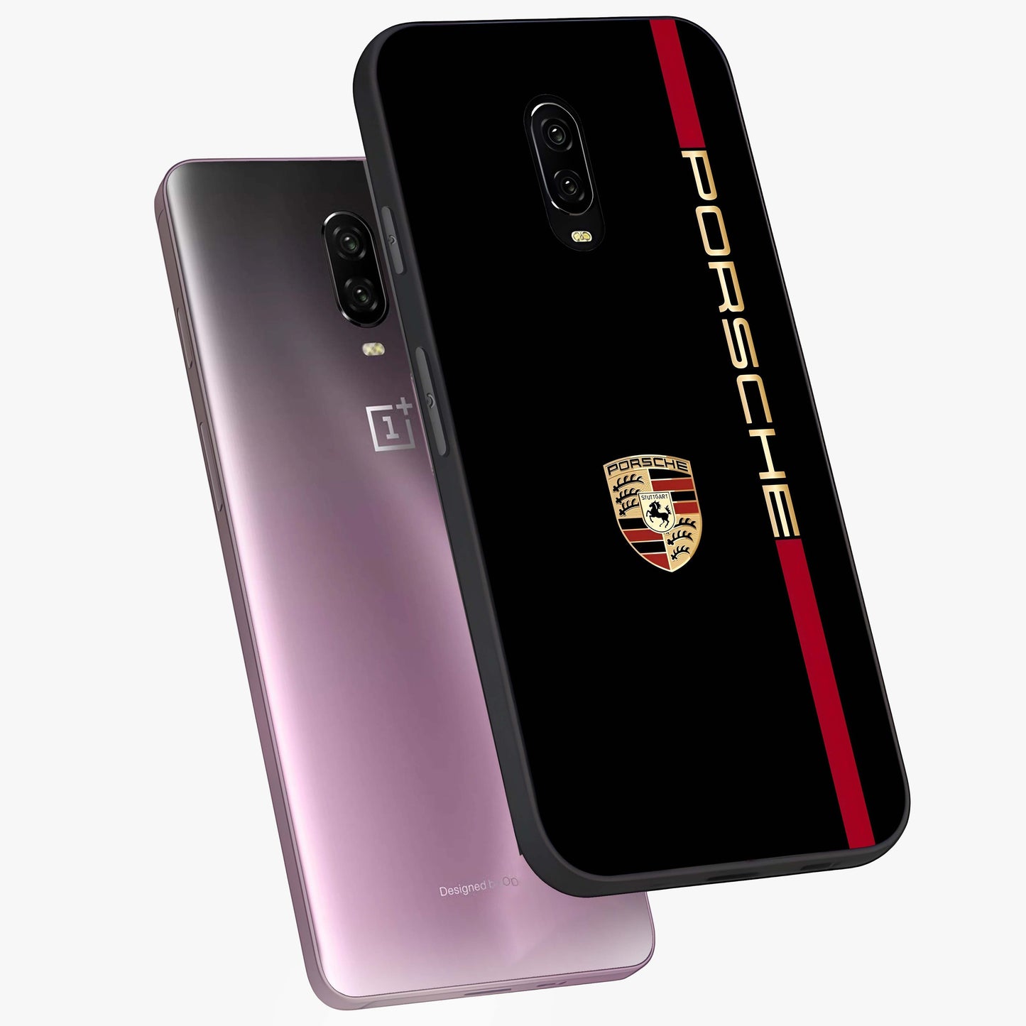 Black Minimal Porsche Glass Case displayed in angled mockup highlighting modern minimal car illustration and clean aesthetic design.