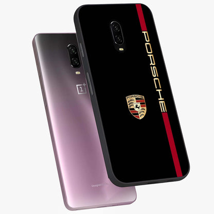 Black Minimal Porsche Glass Case displayed in angled mockup highlighting modern minimal car illustration and clean aesthetic design.