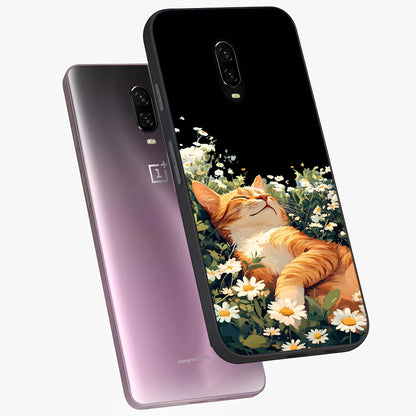 Blissful Bloom Cat Glass Case displayed in angled mockup highlighting playful feline illustration with soft floral aesthetic.