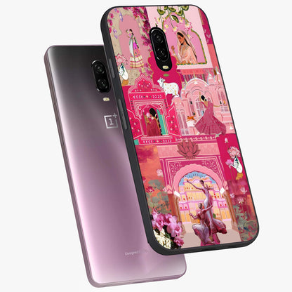 Blossoms of Rajasthan Glass Case displayed in angled mockup highlighting vibrant floral pattern with cultural aesthetic style.