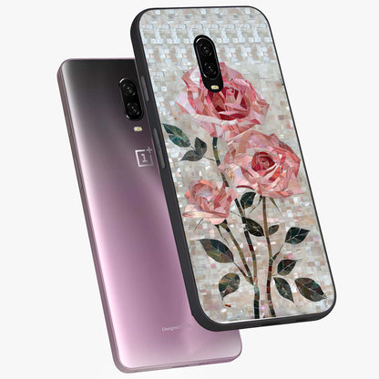 Blush Mosaic Bloom Glass Case displayed in angled mockup highlighting artistic mosaic flower pattern with aesthetic design.