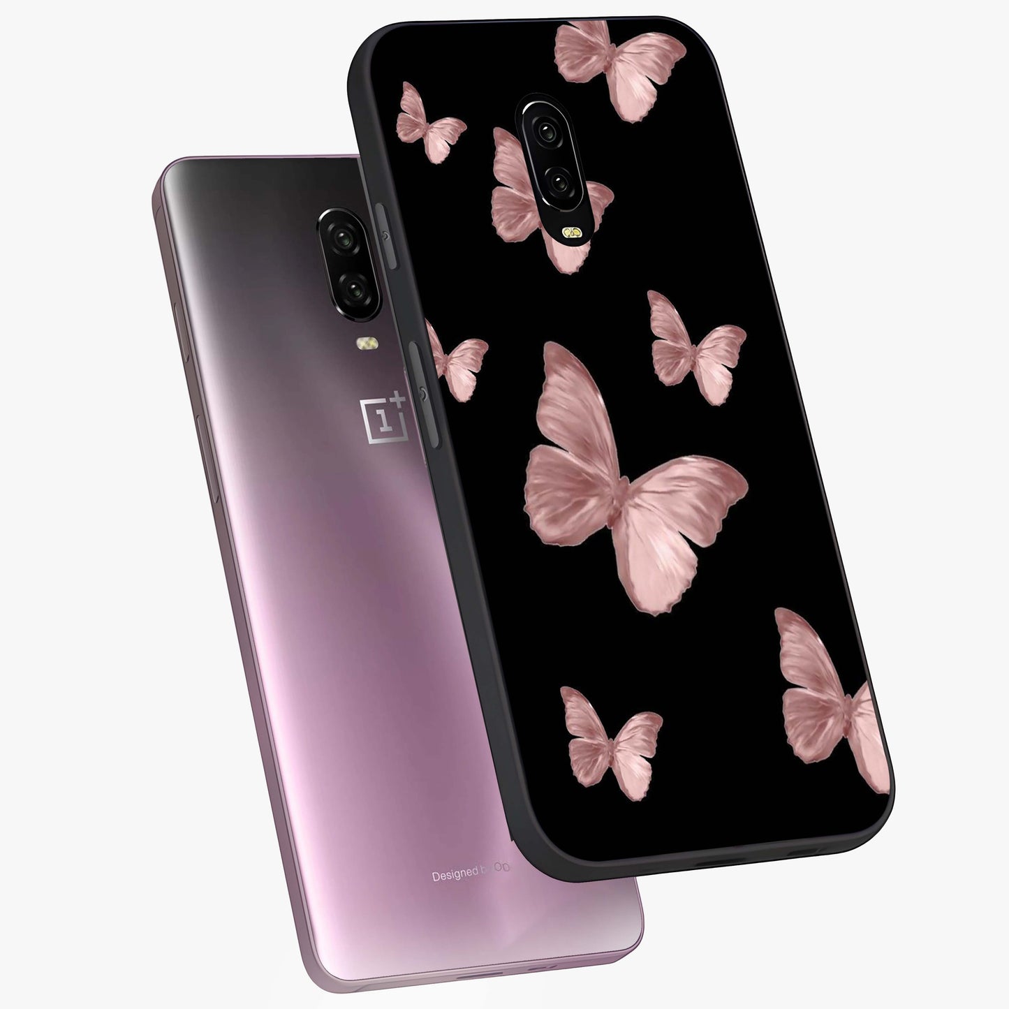 Butterfly Pattern Glass Case displayed in angled mockup highlighting delicate butterfly design and aesthetic pattern style.