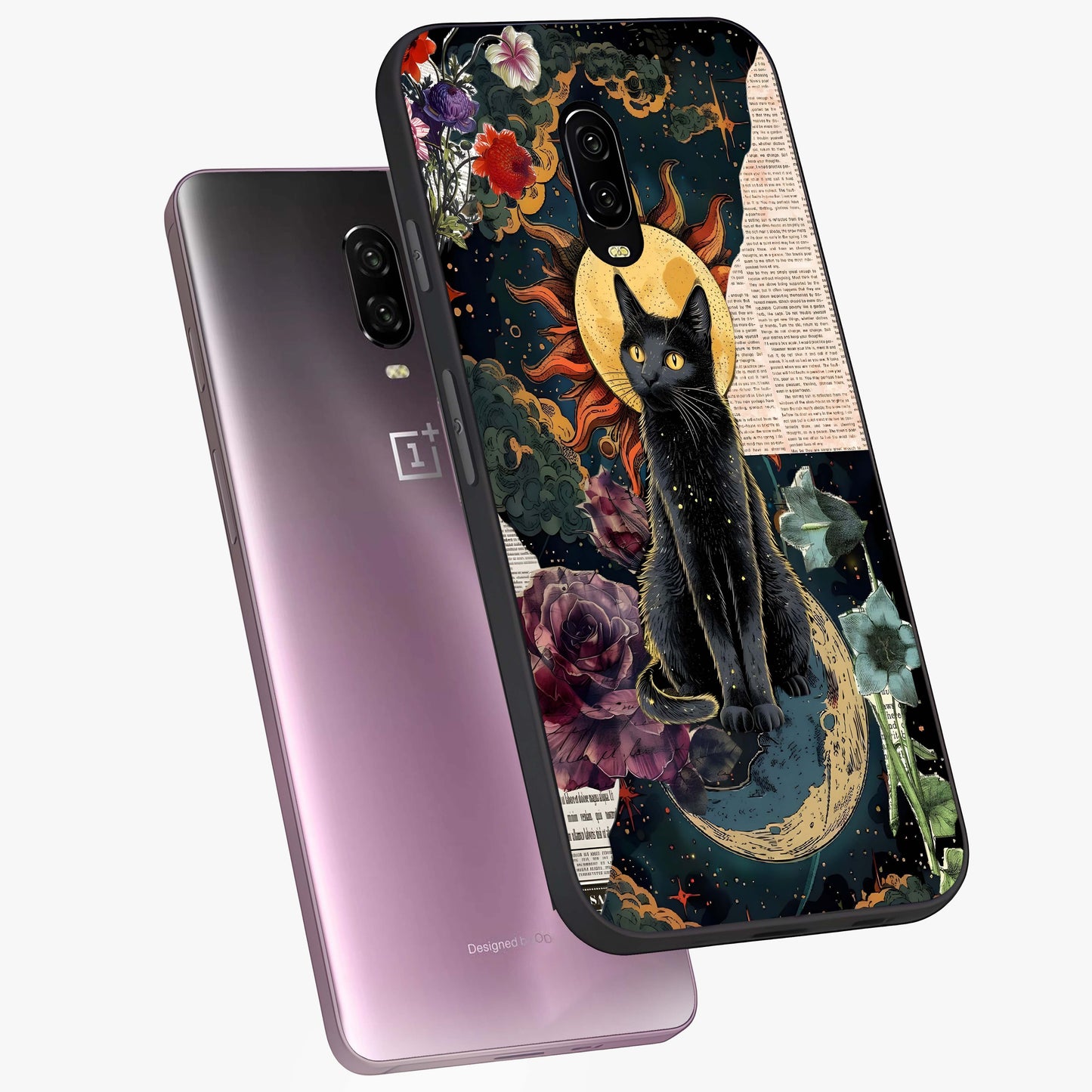 Celestial Black Cat Glass Case displayed in angled mockup highlighting cosmic black cat design with celestial aesthetic.
