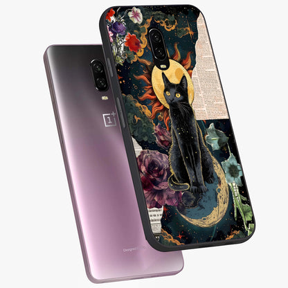 Celestial Black Cat Glass Case displayed in angled mockup highlighting cosmic black cat design with celestial aesthetic.