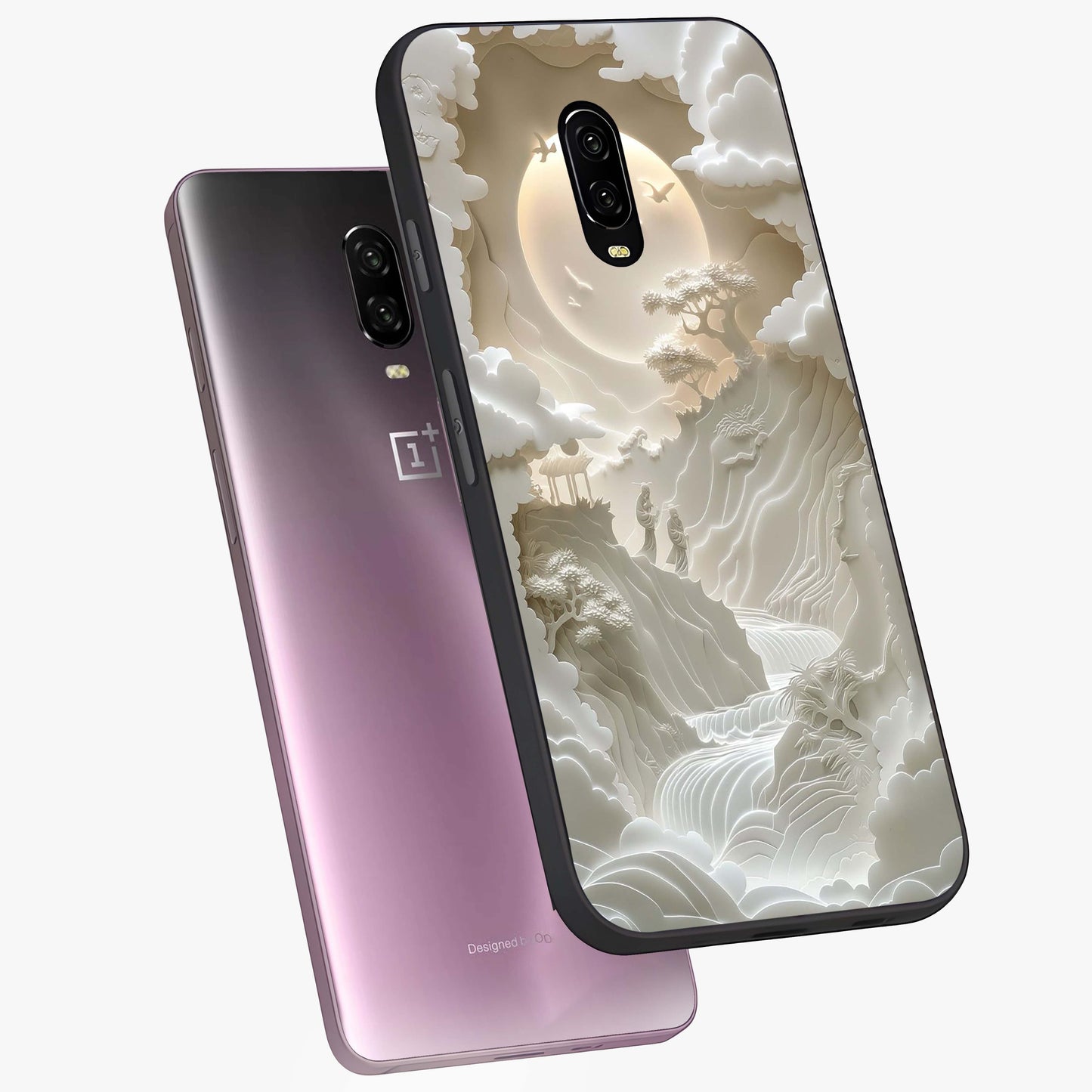 Celestial Origami Glass Case displayed in angled mockup highlighting geometric origami design with cosmic aesthetic theme.