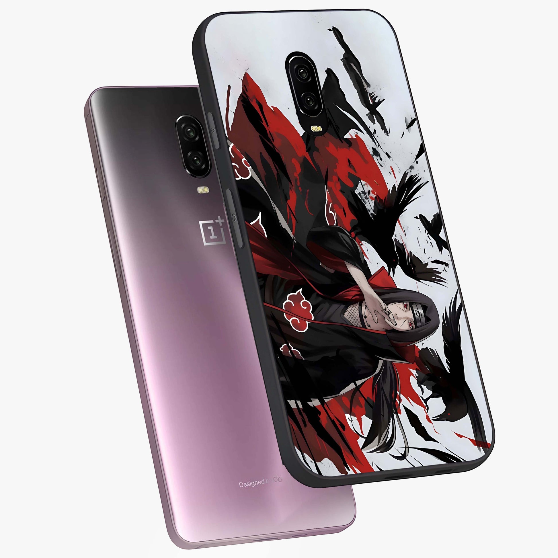Crimson Crow Illusion Glass Case displayed in angled mockup highlighting mysterious crow graphic with dark aesthetic style.