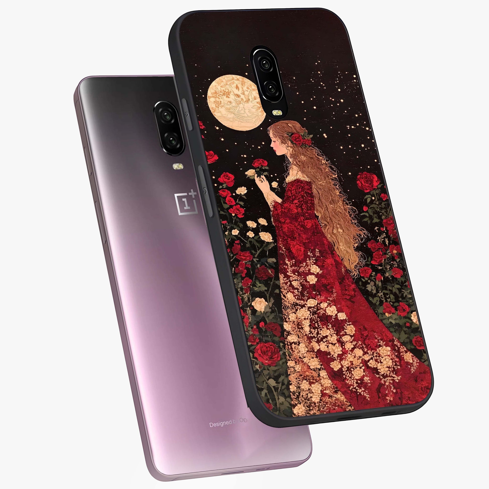 Crimson Dreams Glass Case displayed in angled mockup highlighting soft crimson aesthetic design with artistic theme.
