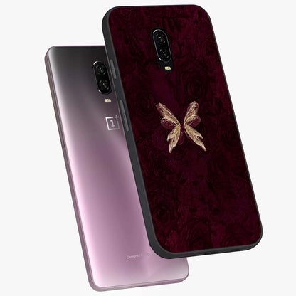 Crimson Fade Butterfly Glass Case displayed in angled mockup highlighting elegant butterfly design with crimson gradient aesthetic.