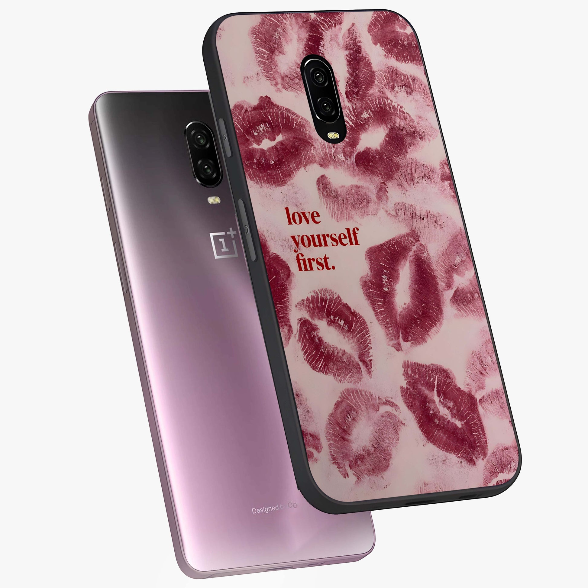 Crimson Kiss Love Glass Case displayed in angled mockup highlighting bold love inspired design with modern aesthetic style.