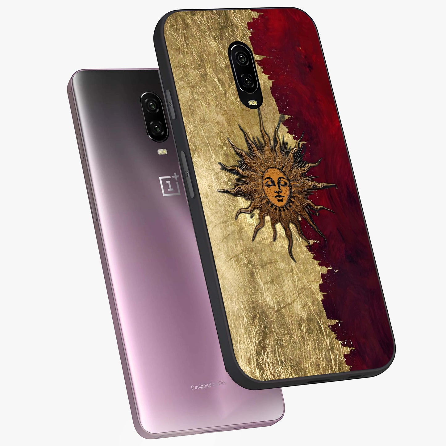 Crimson Sun Majesty Glass Case displayed in angled mockup highlighting majestic crimson sun design with bold aesthetic style.