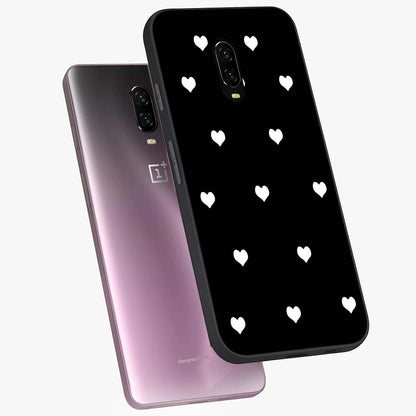 Cute And Simple White Hearts Glass Case displayed in angled mockup highlighting cute heart design with clean aesthetic style.