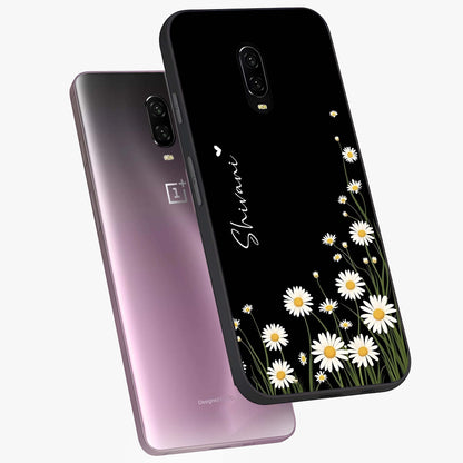 Daisy Cascade Custom Name Glass Case displayed in angled mockup highlighting delicate daisy artwork with custom name feature.