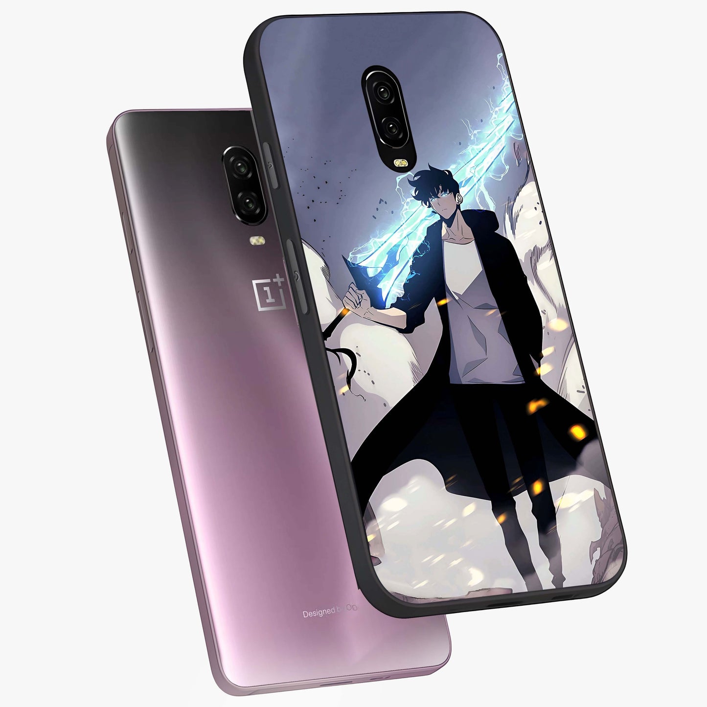 Dark Lightning Anime Warrior Glass Case displayed in angled mockup highlighting powerful lightning themed anime illustration.