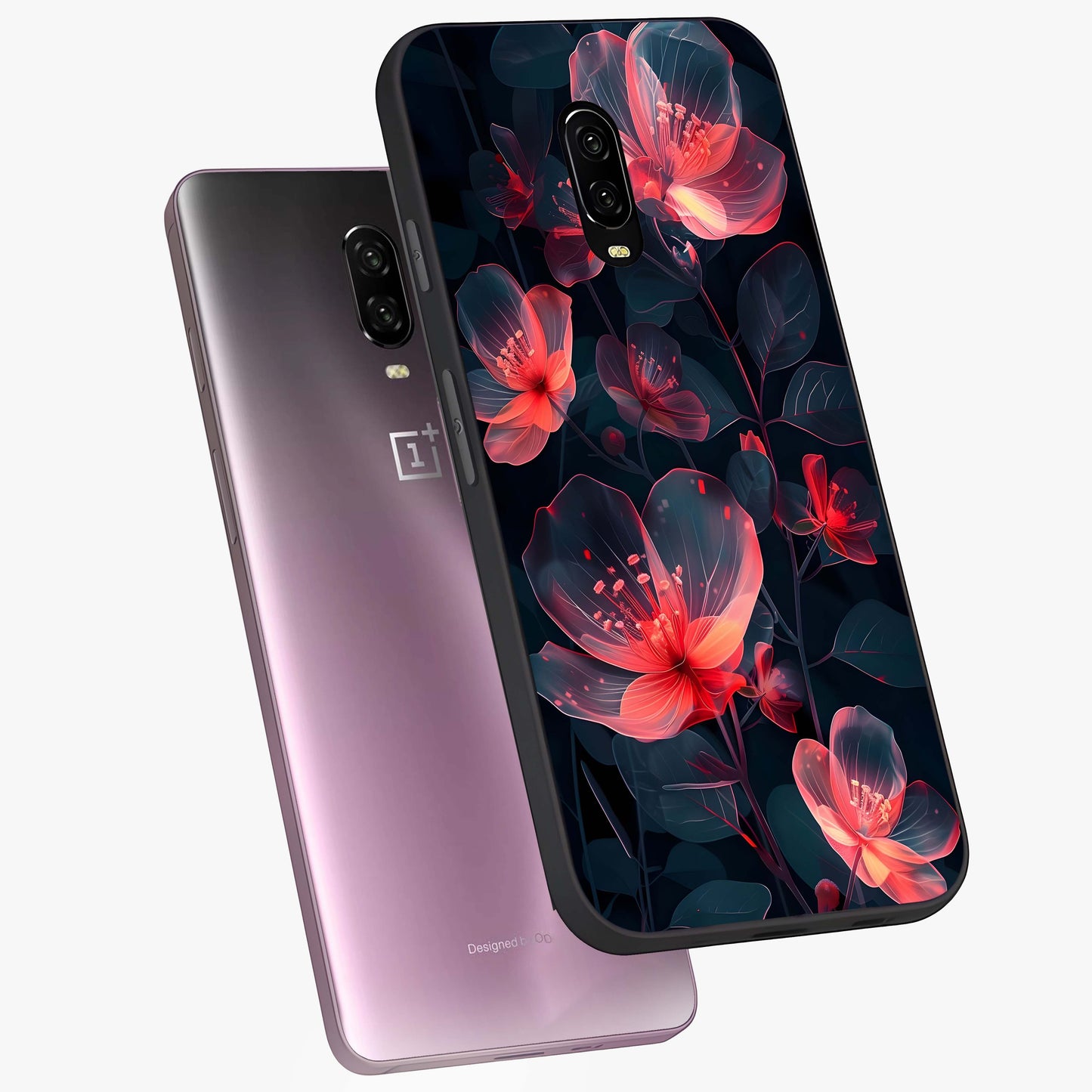 Dark Shade of Flower Glass Case displayed in angled mockup highlighting moody floral illustration with aesthetic dark tones.