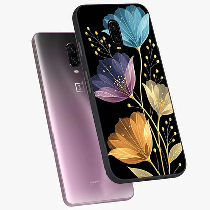 Delicate Multicolor Flowers Glass Case displayed in angled mockup highlighting colorful flower pattern with soft aesthetic style.