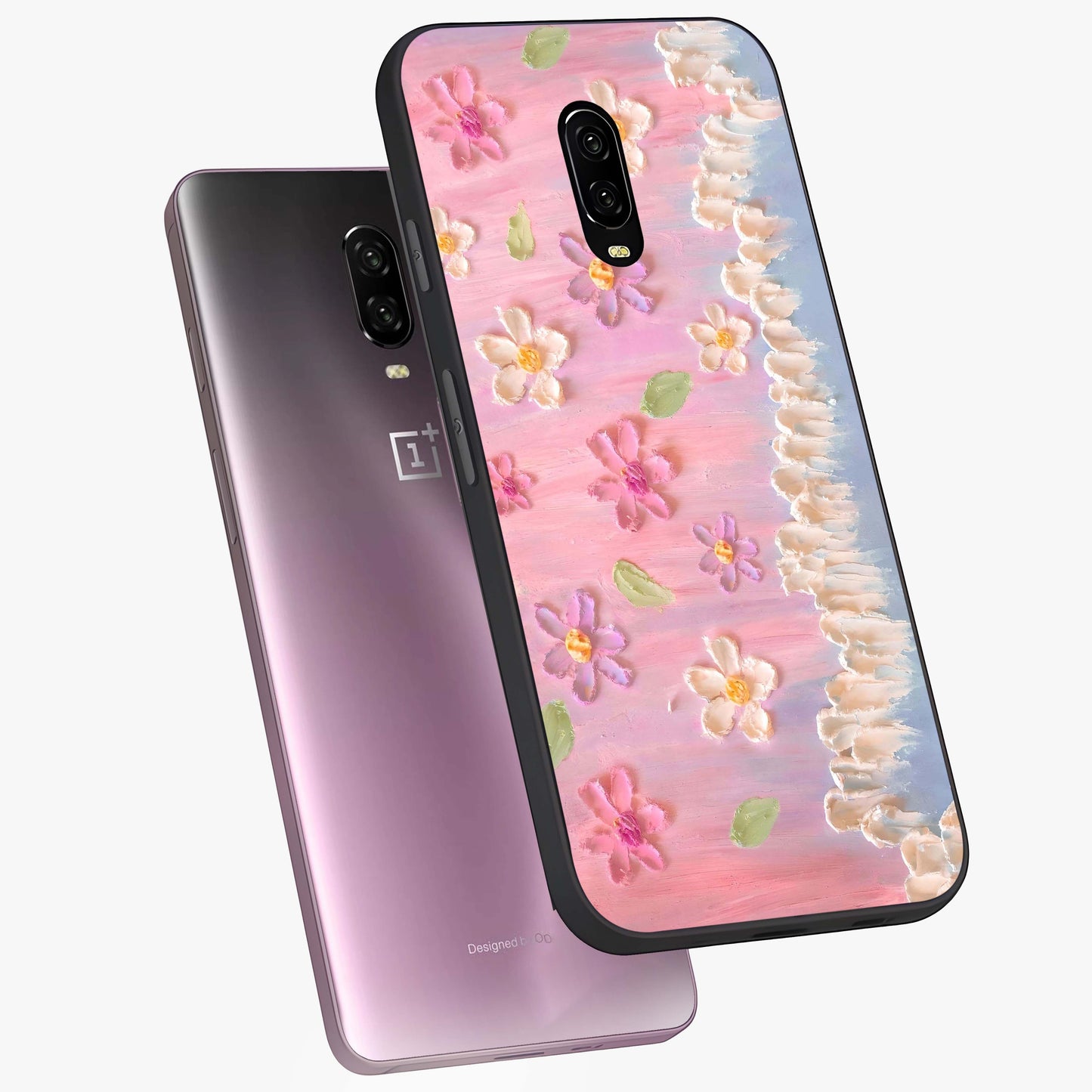 Dreamy Painted Garden Glass Case displayed in angled mockup highlighting colorful garden illustration with dreamy aesthetic style.