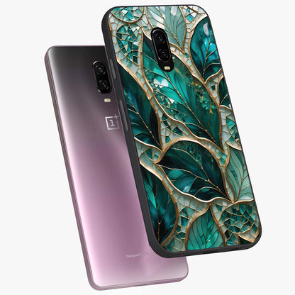 Emerald Leaf Glass Glass Case displayed in angled mockup highlighting botanical leaf illustration with elegant natural aesthetic.