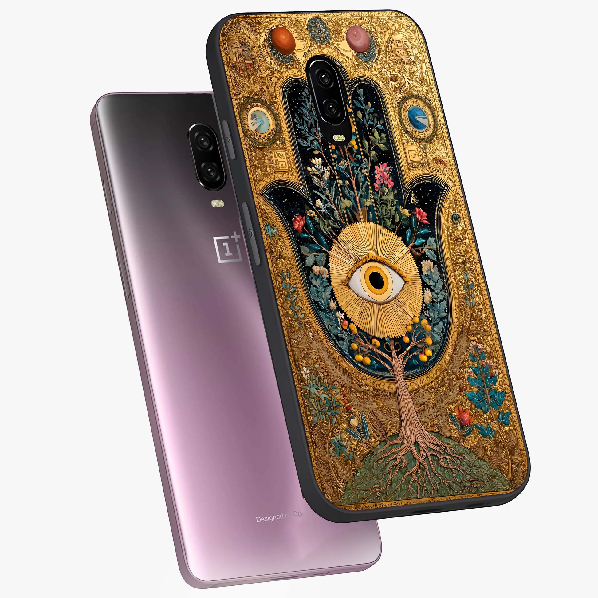 Ethereal Evil Eye Glass Case displayed in angled mockup highlighting protective evil eye symbol with spiritual aesthetic design.