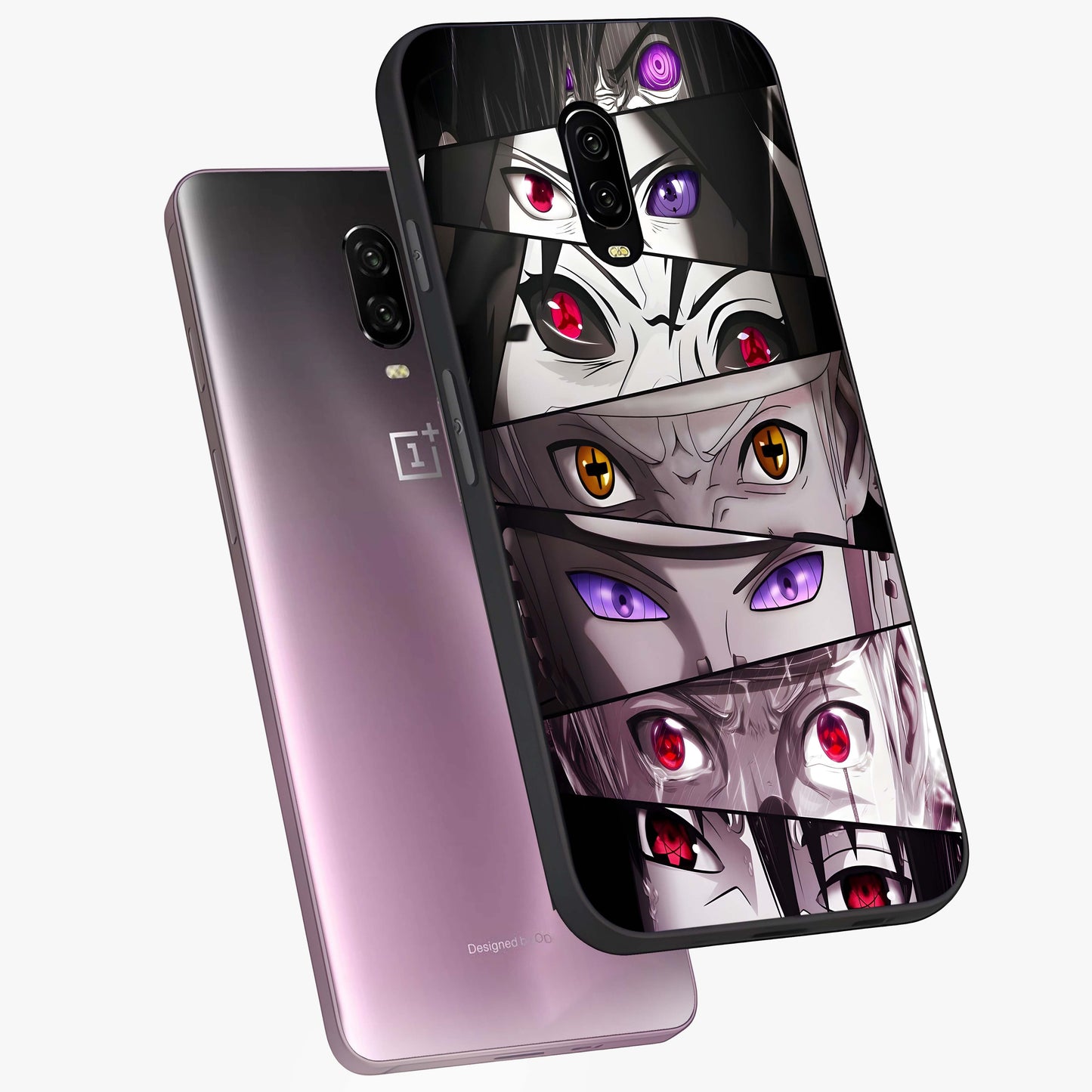 Eyes of Destiny Glass Case displayed in angled mockup highlighting bold eye illustration with mystical aesthetic style.