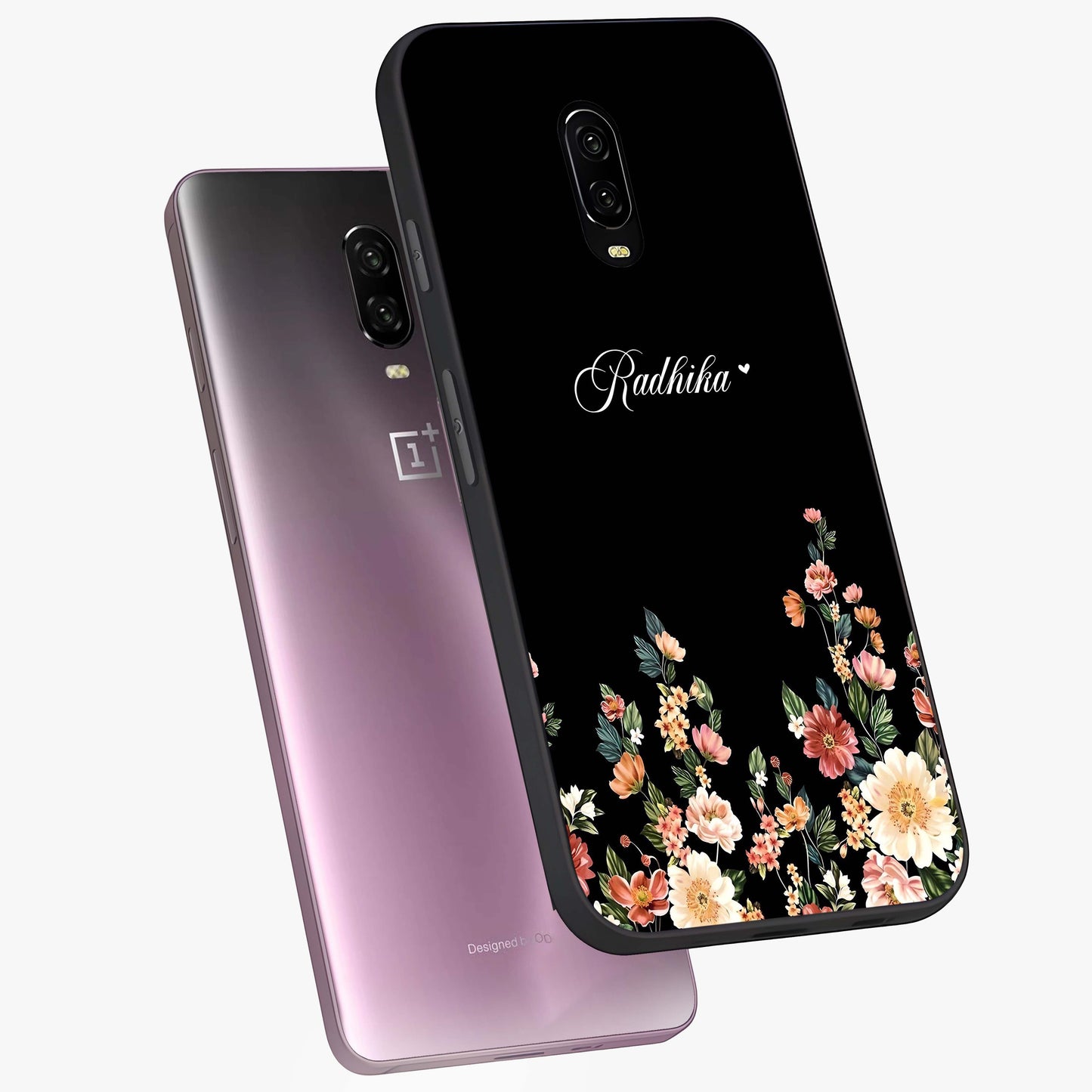 Floral Design With a Custom Personalized Name Glass Case displayed in angled mockup highlighting elegant floral pattern with custom name feature.